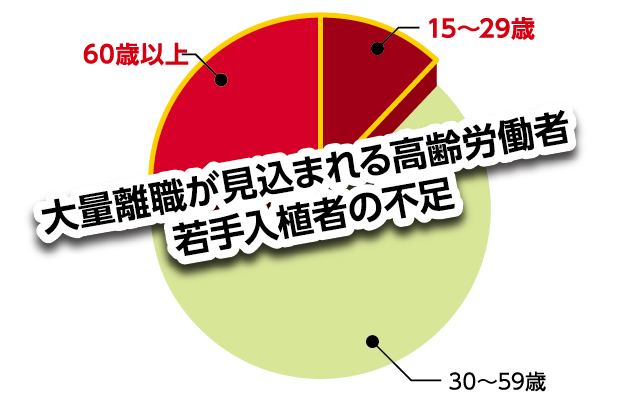 大量離職が見込まれる高齢労働者。若手入植者の不足